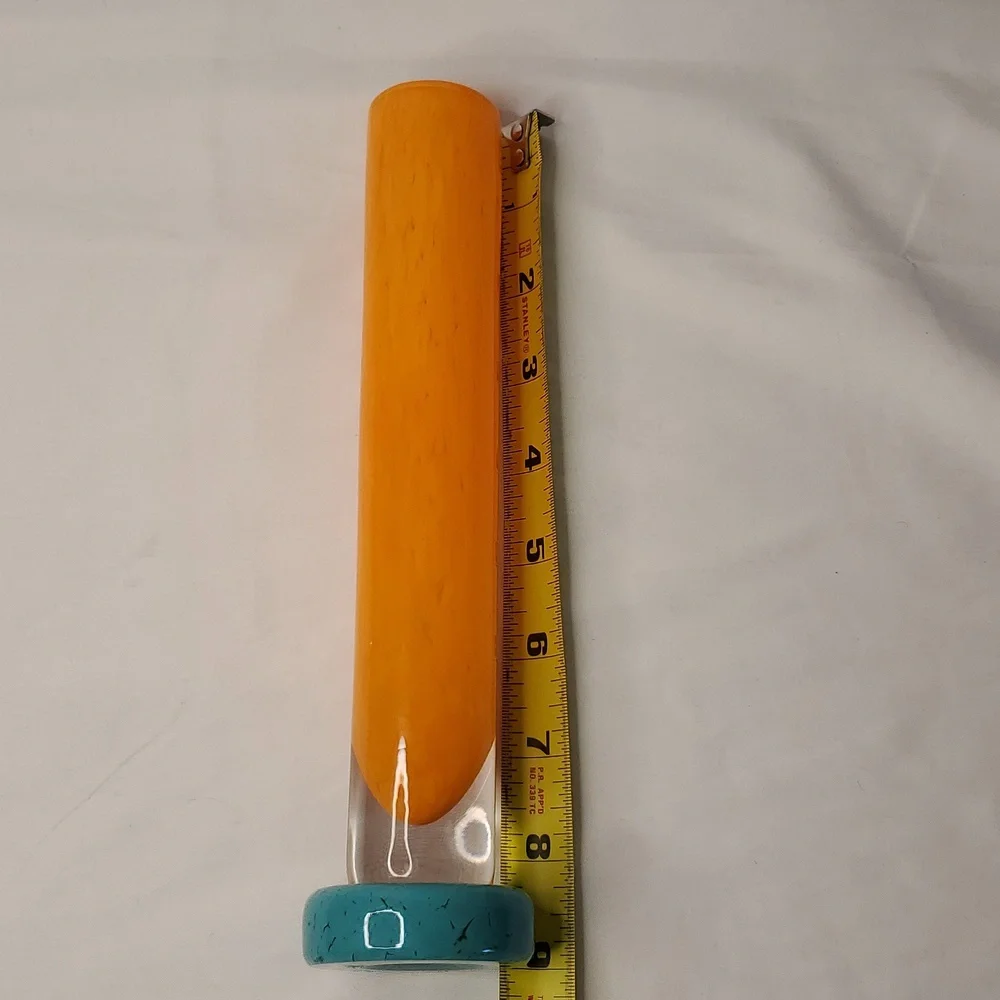 90s Hand Blown Glass O'Dell 99 Vase Orange Teal Signed Fall Colors Decor